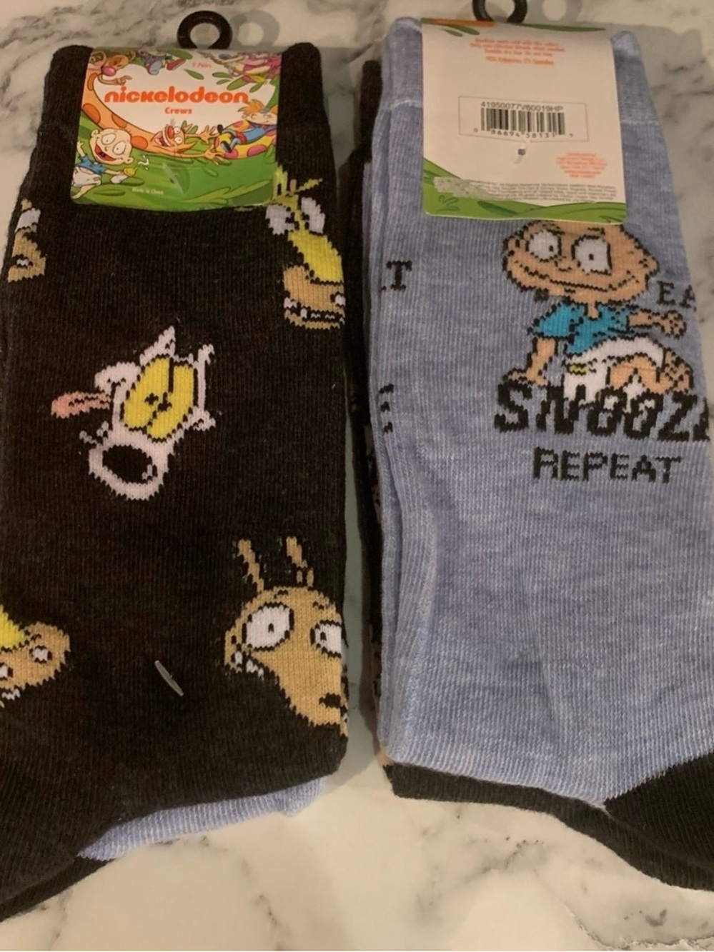 Nickelodeon Rugrats Eat Snooze Repeat & Rocko's Modern Life Crew Socks (2 Pair)